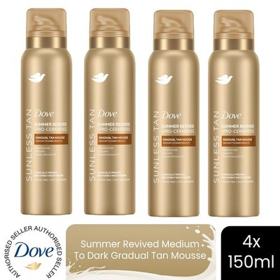 Dove Derma Spa Self Tan Body Mousse Summer Revived für mittlere/dunkle Haut, 4x150ml