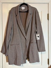 Nine West Women's Brown Houndstooth Blazer Relaxed Fit Notch Lapel Size 4X