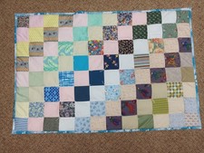 36" X 53" homemade machine-pieced hand-knotted crib comforter  baby quilt  23 