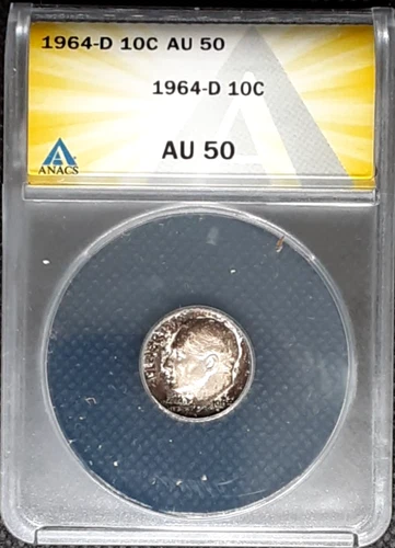 1964-D Roosevelt Dime Toned ANACS AU 50