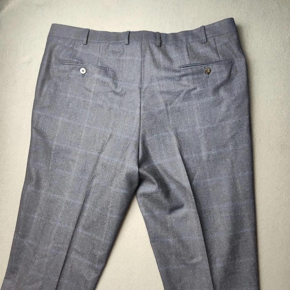 Pal Zileri Pants Mens 56R 40x32 Blue Windowpane Wool Dress Trousers Flat Front - Image 4 of 4