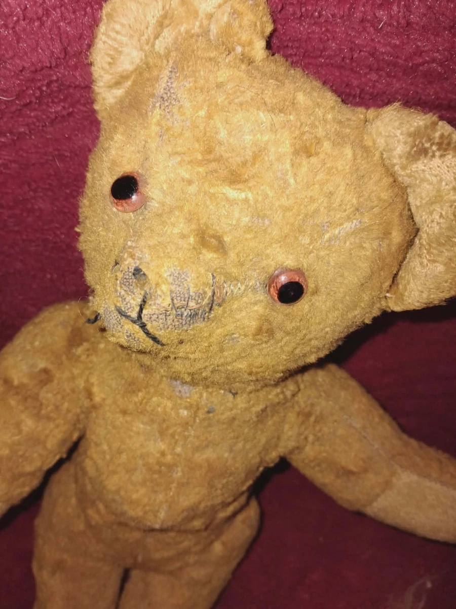 Ancienne peluche doudou ours bleu blanc SUCRE D'ORGE