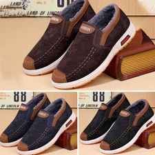 MENS MEMORY FOAM SLIPPERS WARM FUR LINED COSY INDOOR SLIP ON MOCCASINS SHOES*-*