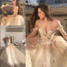 Fairy Princess Quinceanera Dresses Flowers Lace Off Shoulder Prom Party Gowns
