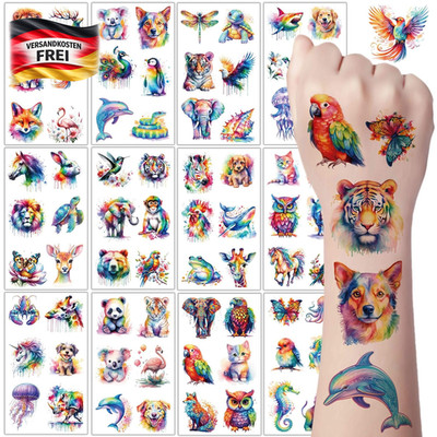 Kinder Tattoo Set mit bunten Tiermotiven hautfreundlich wasserfest abwaschbar