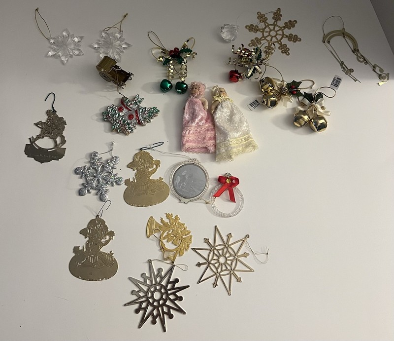 Vintage Gold &Silver Tone Metal Flat Christmas Ornaments Engraved 21  Pc Lot