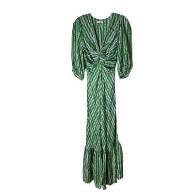 Sandro Agnetta Dress Maxi Satin Keyhole Green Floral Size 38 Medium *READ  FLAW* | eBay