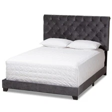Baxton Studio Candace Velvet Tufted Full Bed in Dark Grey