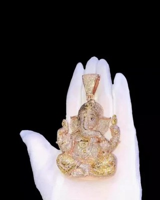 4.50Ct Round Cut Moissanite Men's Lord Ganesh Pendant 14K Three-Tone Gold Plated