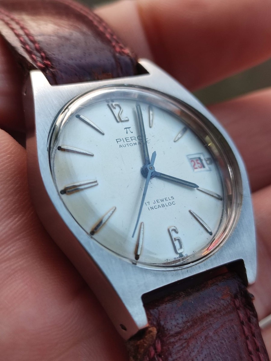 Vintage Pierce Automatic 17 Jewels Incabloc Swiss Made Date Watch