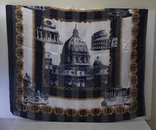 VTG Raffaello Roma Scarf Blue Black White Gold Rome Italy Cityscape Souvenir 39"