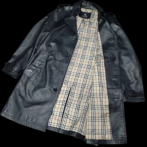 Cappotto BURBERRY BLACK LABEL pelle di agnello trench lungo nero #EB ZGA
