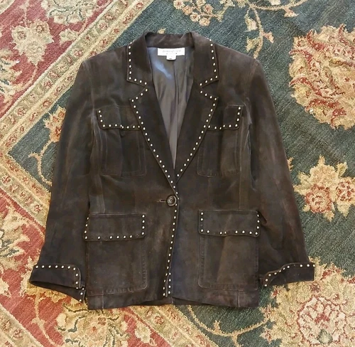 SAINT LAURENT (YSL) Giacca Vintage Yves Saint Laurent Runway Borchie Oro Nero Marrone Tg 40