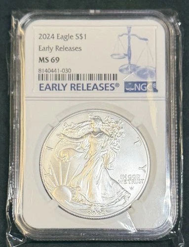 2024 American Silver Eagle $1 NGC MS69 ER Blue Label, No Reserve