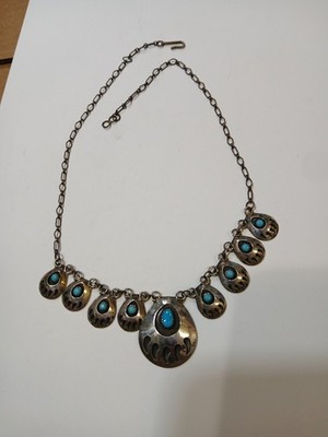 Vtg Native American Sterling Silver 925 Turquoise Bear Claw 18  Necklace