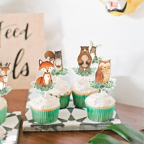 48 Piezas Toppers para Cupcakes Animales, Tema Bosque Baby Shower Decoraciones Bosque Cr - Imagen 2 de 2