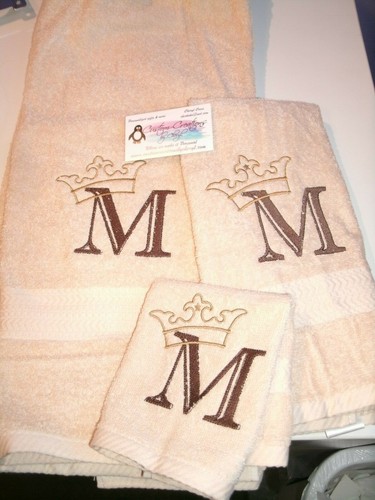 Monogram Crown Engraved Letter Personalized 3 Piece Bath Towel Set ANY COLOR - Picture 10 of 11