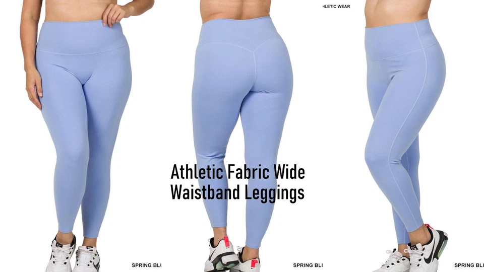 1X 2X 3X Athletic Fabric Wide Waist / Premium Cotton Long Yoga Leggings Pockets - Image 2 of 4