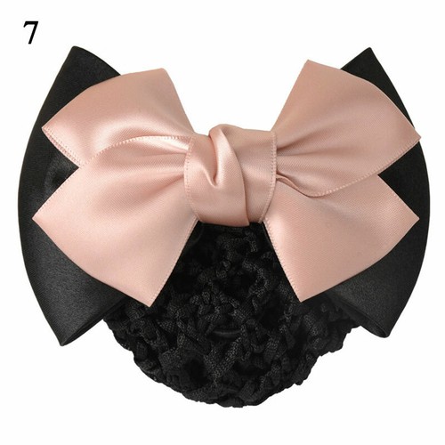 Women Satin Bow Barrette Double Bowknot Hair Net Hair Bun Barrette Hair Clip▱ - Picture 50 of 109