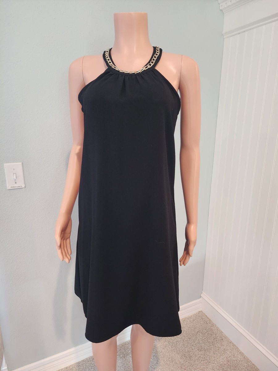 Calvin Klein Solid Black Sleeveless gold neck detail Dress CD5E1C4R Size 6