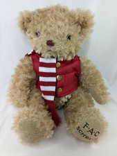 FAO Schwarz Tan Bear Plush 12 Inch Vest Scarf Stuffed Animal Toy