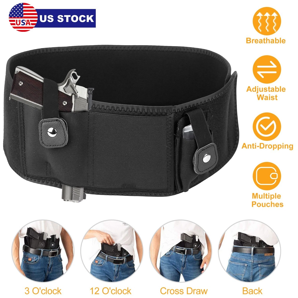 Tactical Belly Band Holster for Concealed Carry Gun Pistol Elastic  Waistband