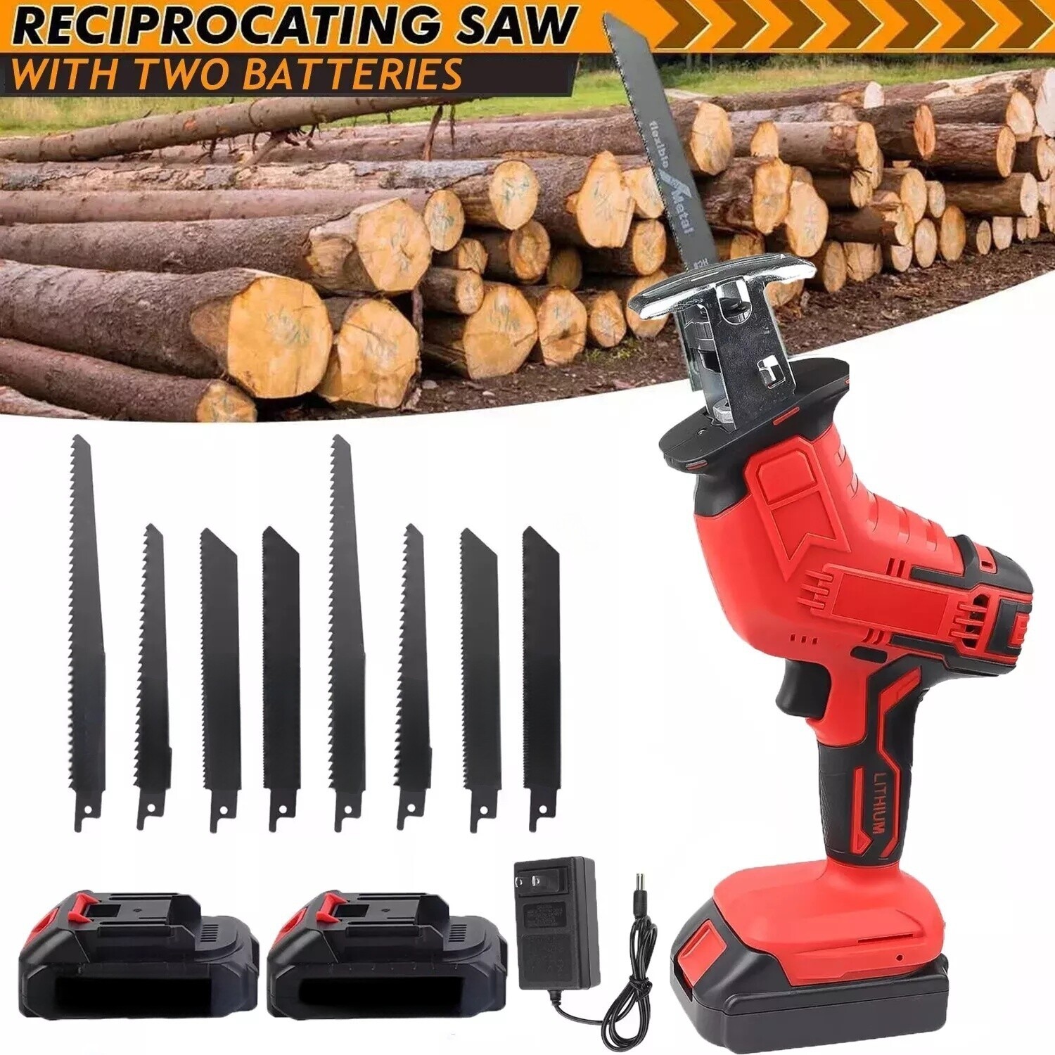 24V Cordless Reciprocating Saw Electric Reciprocating Saw Kit with 2 Battery
