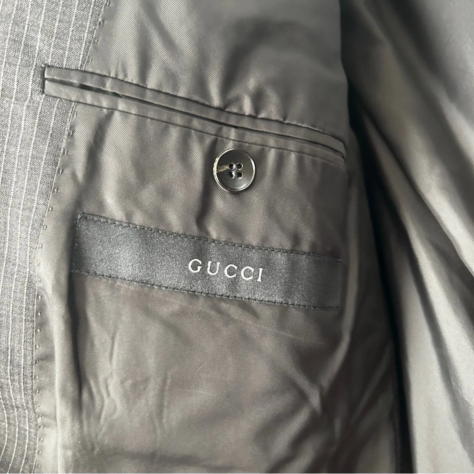 Tuta uomo GUCCI grigio gessato set 2 pezzi 54L EU o 44 L in USA