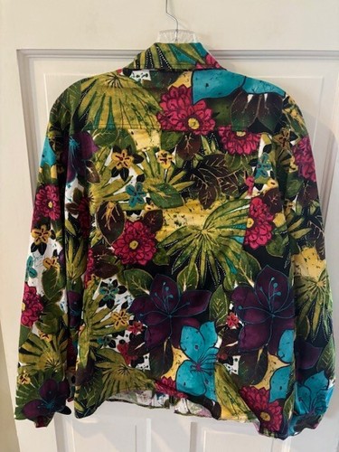 CHICO'S FULL ZIP SPRING SUMMER FLOWERED JACKET SZ 3 16 18 NWOT TRUCKER GORGEOUS - Picture 2 of 7