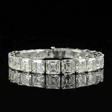8Ct Accher Cut Lab Created Diamond Men's Tennis Bracelet 14K White Gold Finish