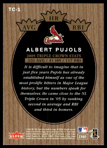 2006 Fleer Tradition Triple Crown Contenders Albert Pujols St. Louis Cardinals - Picture 2 of 2