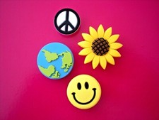 4 Shoe Charm Garden Sun Flower Earth Peace Sign Smile Face Compatible w/ Croc
