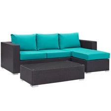 Modway Convene 58" 3-Pc Outdoor Sofa Set, Espresso Turq -EEI-2178-EXP-TRQ-SET