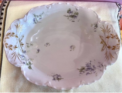 TARASCON Haviland VEGETABLE BOWL Oval, Purple Violets, Scalloped Schleiger 452 - Picture 2 of 22