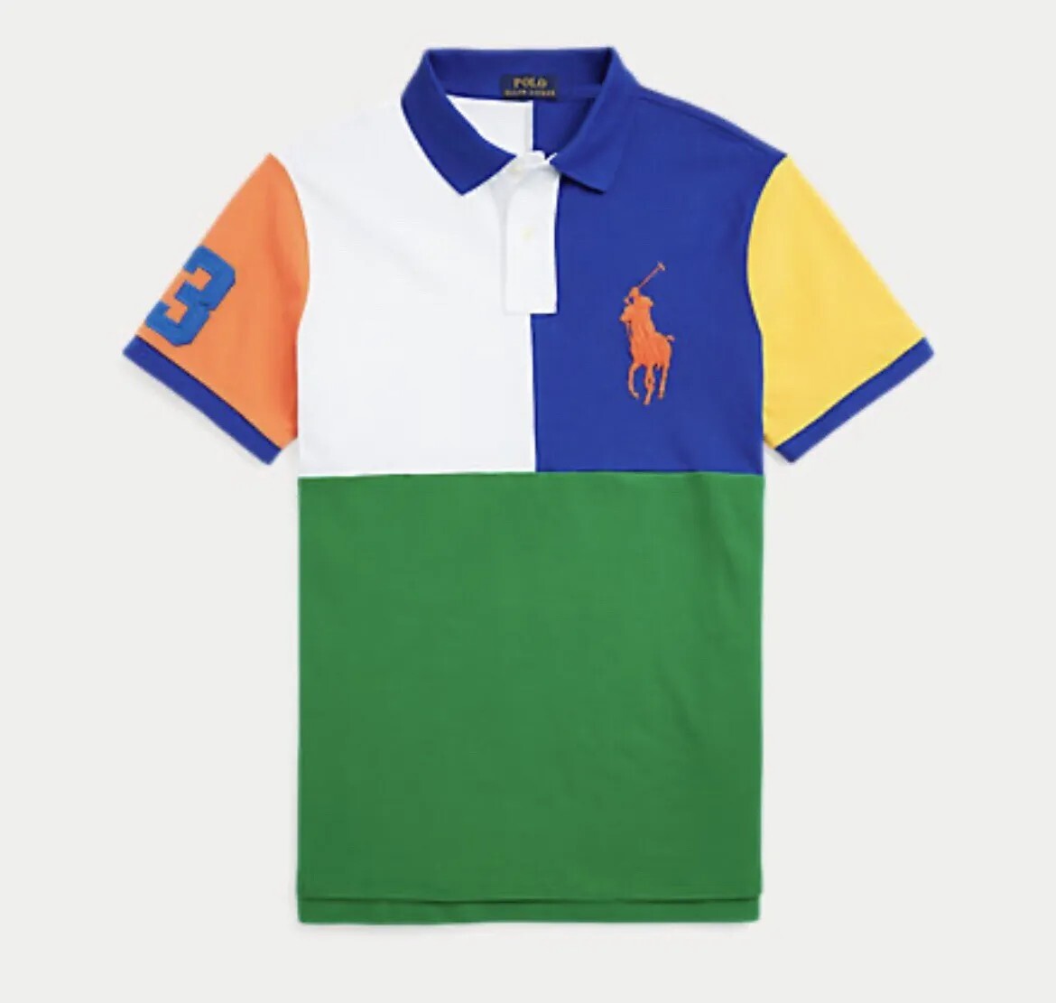 POLOポロラルフローレン新品ビッグポニー紺白緑カラーブロック ポロシャツXLT Polo Ralph Lauren Mesh Color Block BIG PONY Polo Shirt Mens