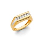 Men's Ring Band Size 10 Fancy Fashion Solid 14k 2 Tone Gold Cz Wedding