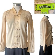 SHANGHAI TANG Lemon Chinois Mao 100 Wool Cardigan/Jacket with Silk Satin Trim M