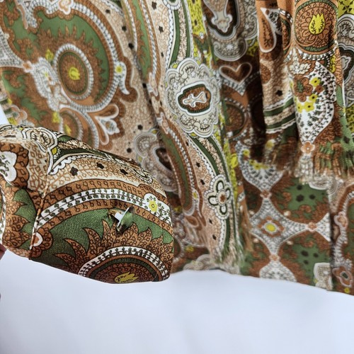 Vintage 70s Salvatore Ferragamo Blouse Brown Green Silk Tie Neck Paisley Size 8 - Picture 5 of 13