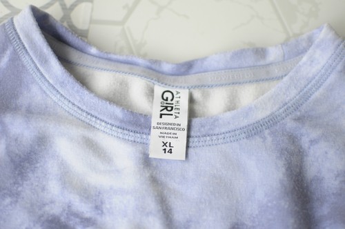 Athleta Girl Sweatshirt Purple White Tie Dye Galaxy Soft Thumbholes Size XL 14 - Picture 2 of 6