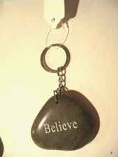 Keychain Polished Stone NWT Beige Marble Keyring Believe