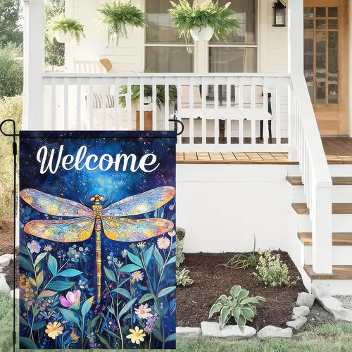 Summer Spring Flower Garden Flag Dragonfly Floral Welcome Small Yard Flag Burlap - Picture 2 of 6