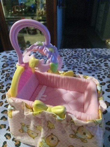 Fisher Price Loving Family Bassinet Yellow Pink Mobile Fabric Skirt - Picture 5 of 9