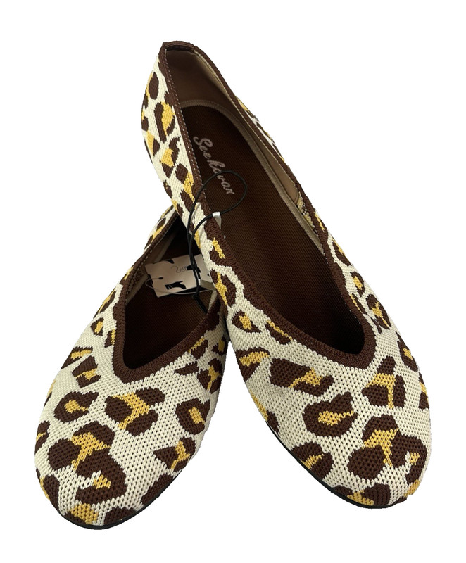 See Havan Loafers Flats Shoes sz 6.5 Brown Gold Cheetah Leopard Stretch Comfort