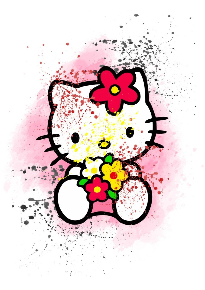 Hello Kitty Watercolour Effect Set Of 4 Prints Pictures Wall Art