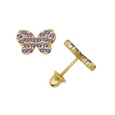 14k Yellow or White Gold Butterfly CZ Stud Earrings