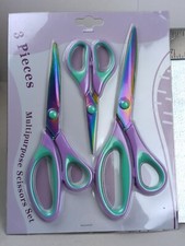 3 Piece Multi Purpose Scissors SET, Easy Grip, School, Sewing, Scrapbooking, NEW