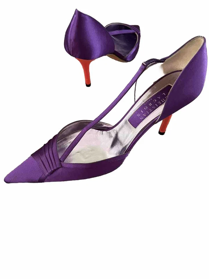Zapatos para mujer Christian Lacroix Paris, punta cerrada, tacones morados-naranja. Talla 8 Foto 2 de 4
