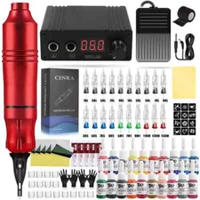 Professional Rotary TattooPen Set Power Supply Cartridge Needle Ink DC Interface
