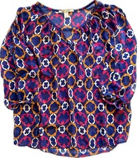 Miami Womens Sz S Blouse Shear Pullover Blue Chain Link Print Made In USA T1104M