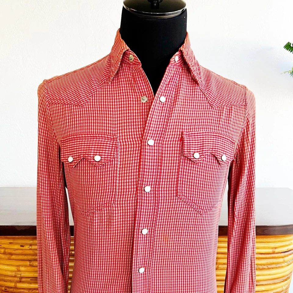 Camisa VAQUERO FASHIONS GABARDINA AÑOS 40’s Vintage Western Rojo Gris Diente de Sierra 40 Foto 2 de 4